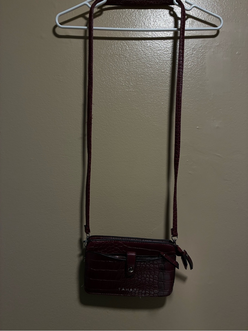 Tahari Croc-Embossed Crossbody in Deep Wine